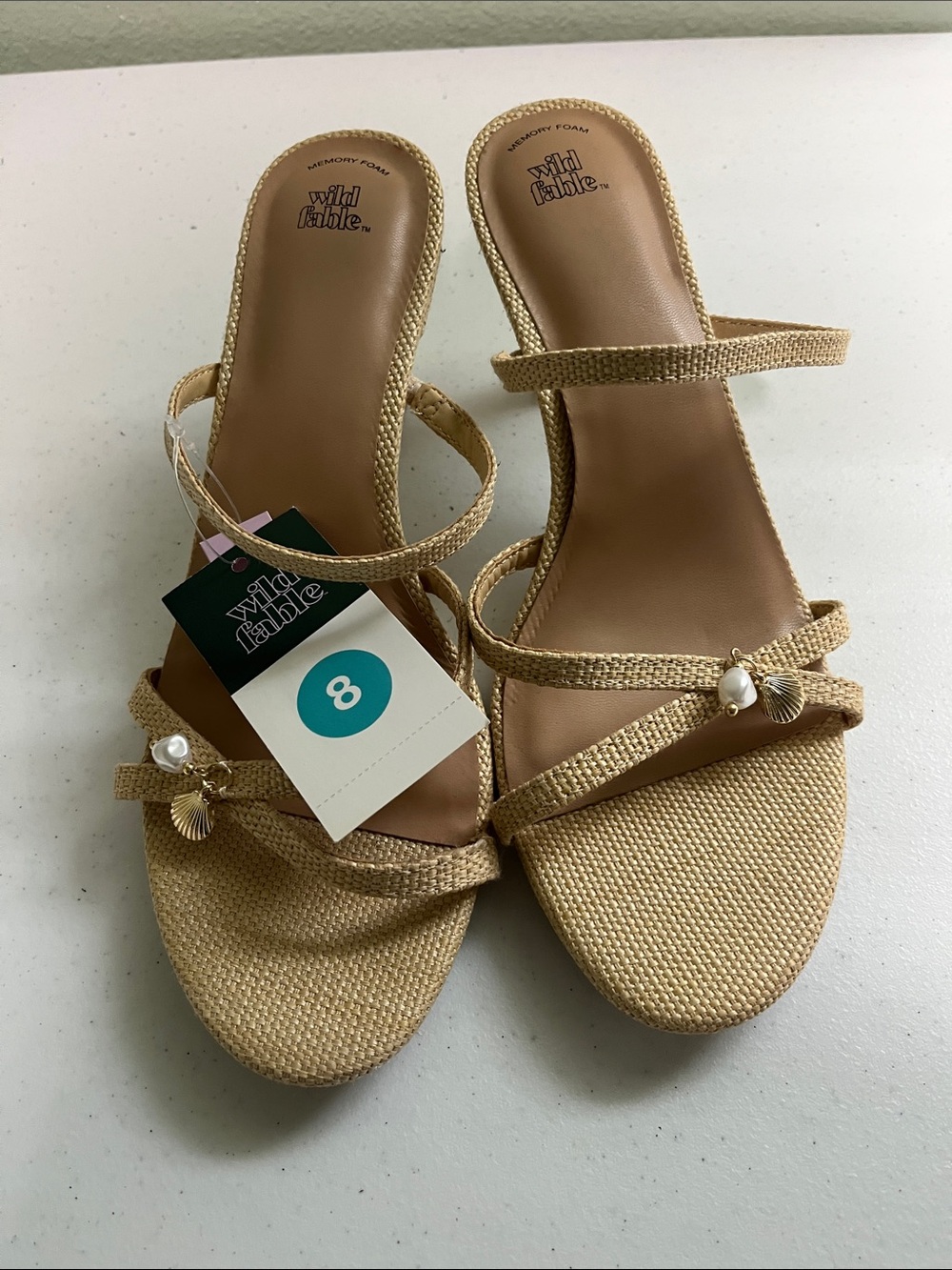 wild fable Beige Strappy Sandals with Pearl & Shell Charms